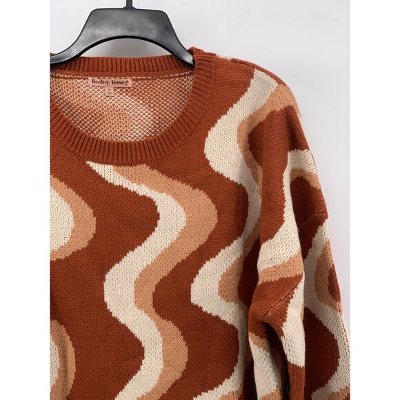 BAILEY ROSE Women's Brown Swirl Print Knit Crewneck Long Sleeve Sweater SZ M - Picture 3 of 10